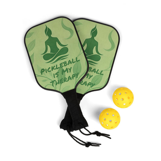 Pickleball Paddle Set: Wood Paddles, Carry Bag, Relaxation Theme