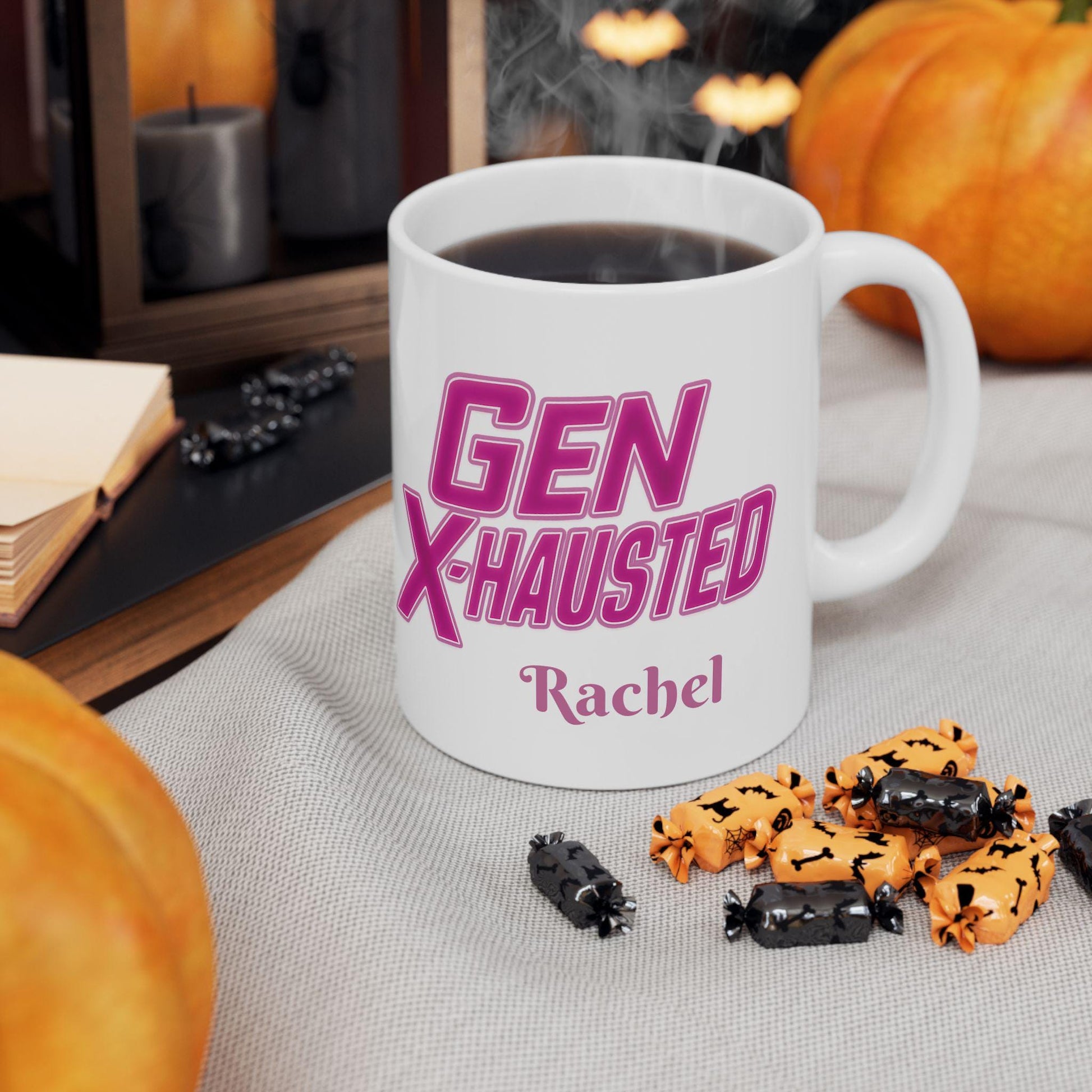Gen X-Hausted Ceramic Mug: Humorous Quote Coffee Cup
