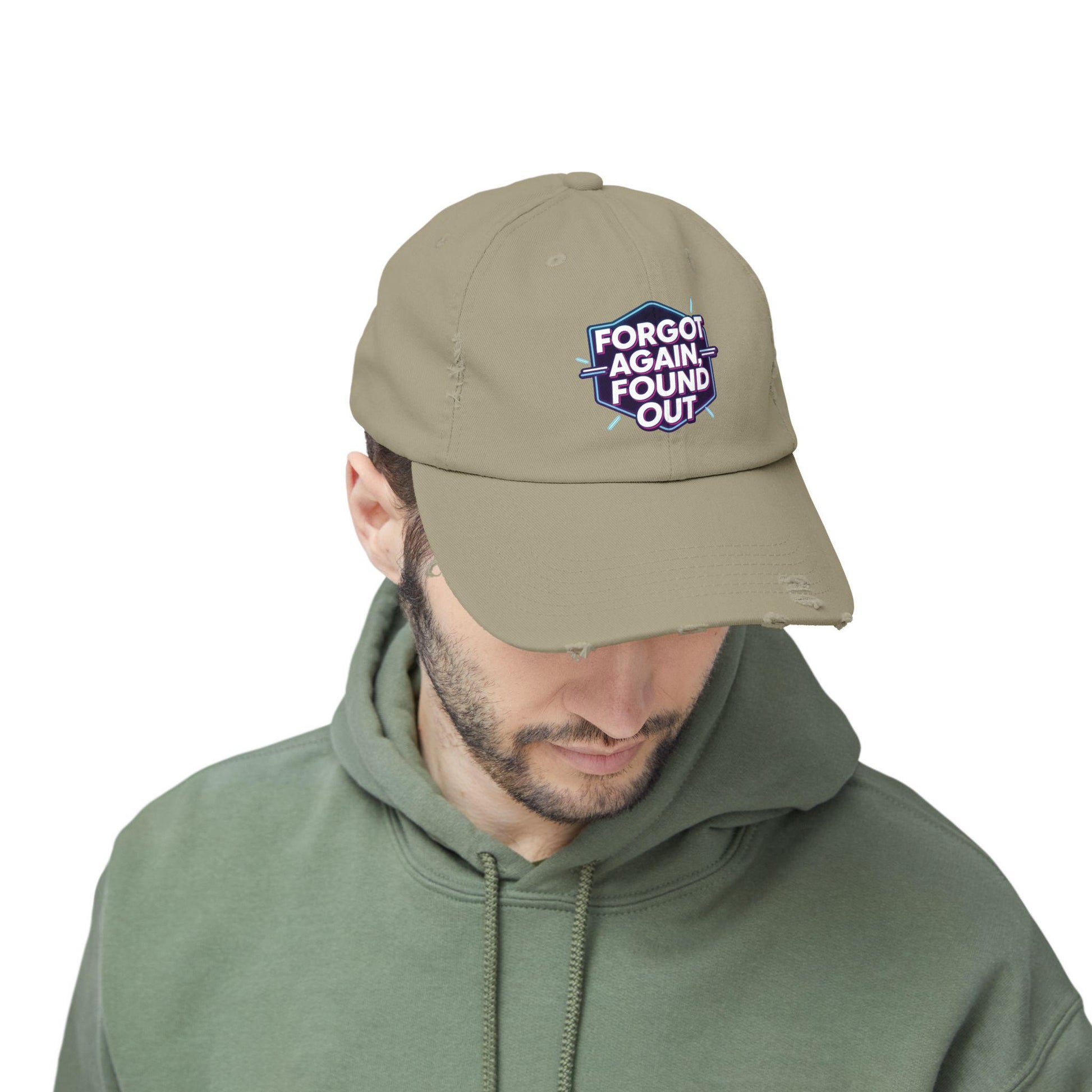 Distressed Cotton Cap: 'Forgot Again, Found Out' - Trendy Unisex Hat