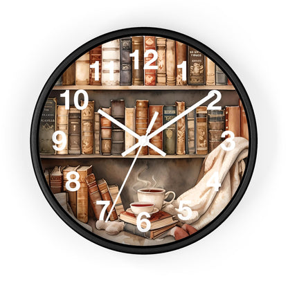Cozy Reading Nook Wooden Wall Clock: Book Lover Gift