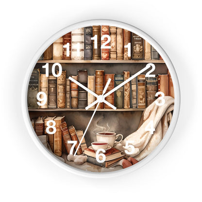 Cozy Reading Nook Wooden Wall Clock: Book Lover Gift