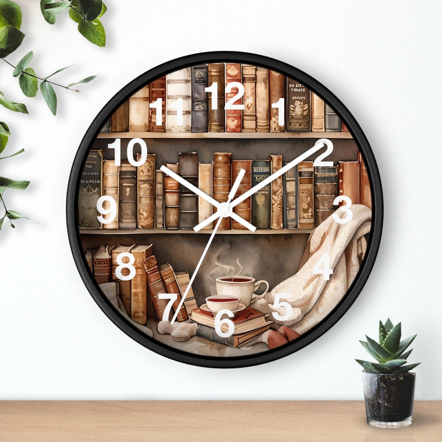 Cozy Reading Nook Wooden Wall Clock: Book Lover Gift