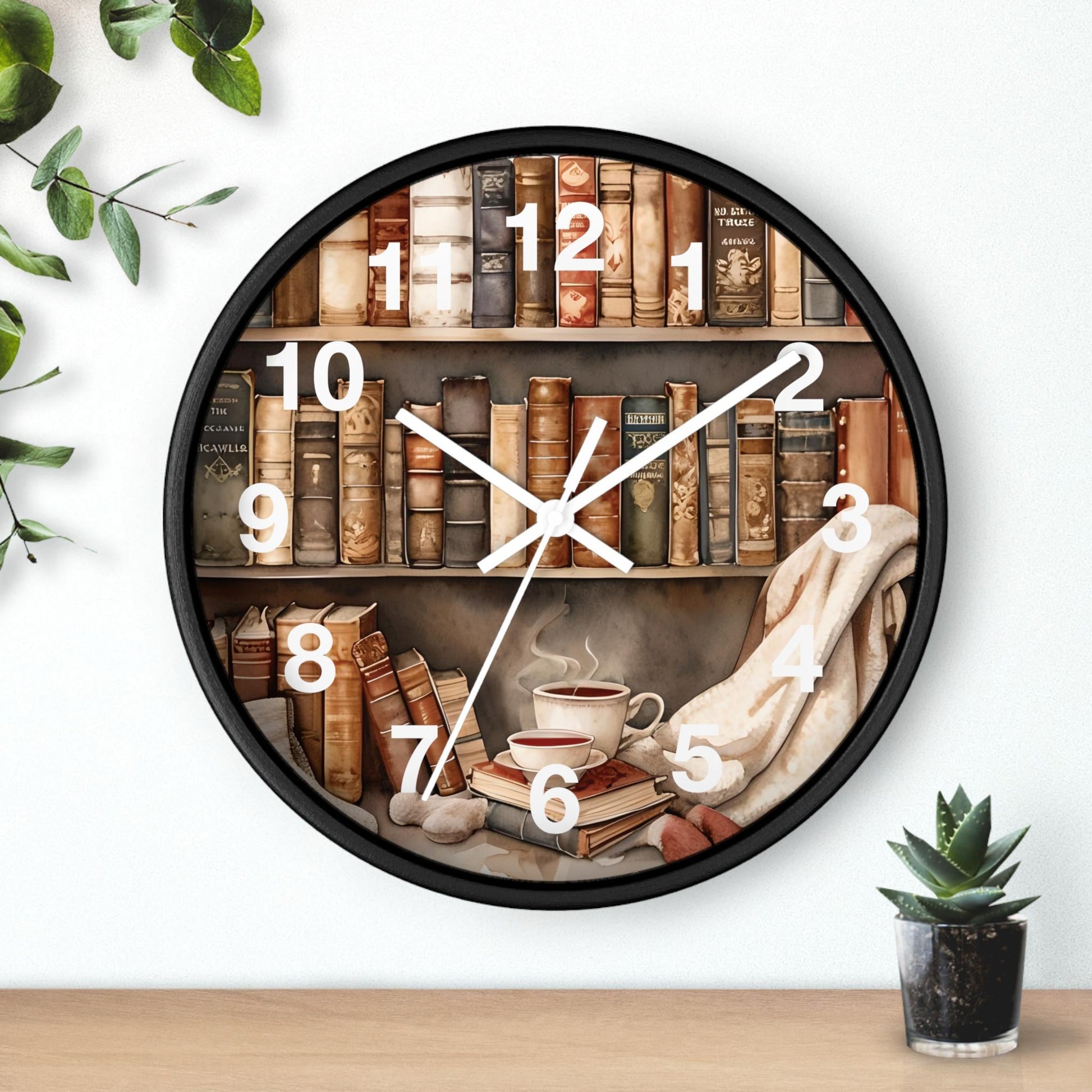 Cozy Reading Nook Wooden Wall Clock: Book Lover Gift
