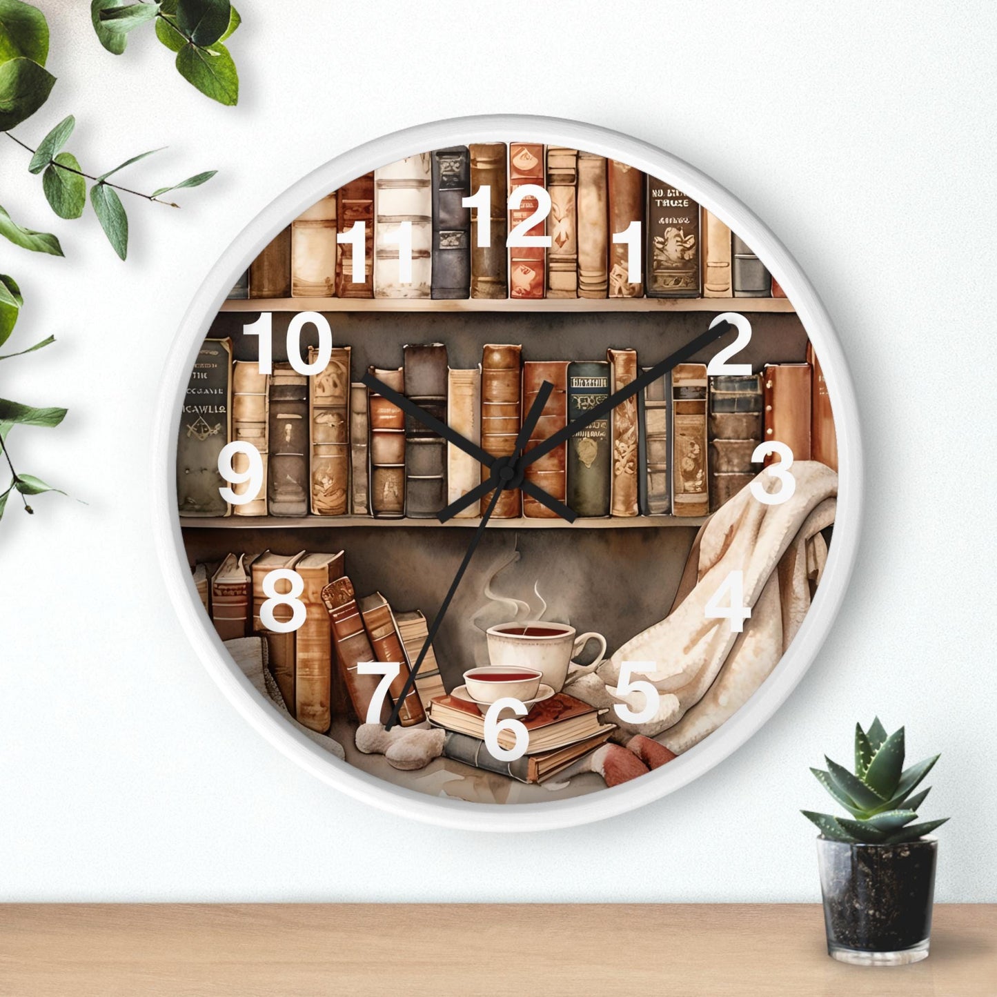 Cozy Reading Nook Wooden Wall Clock: Book Lover Gift