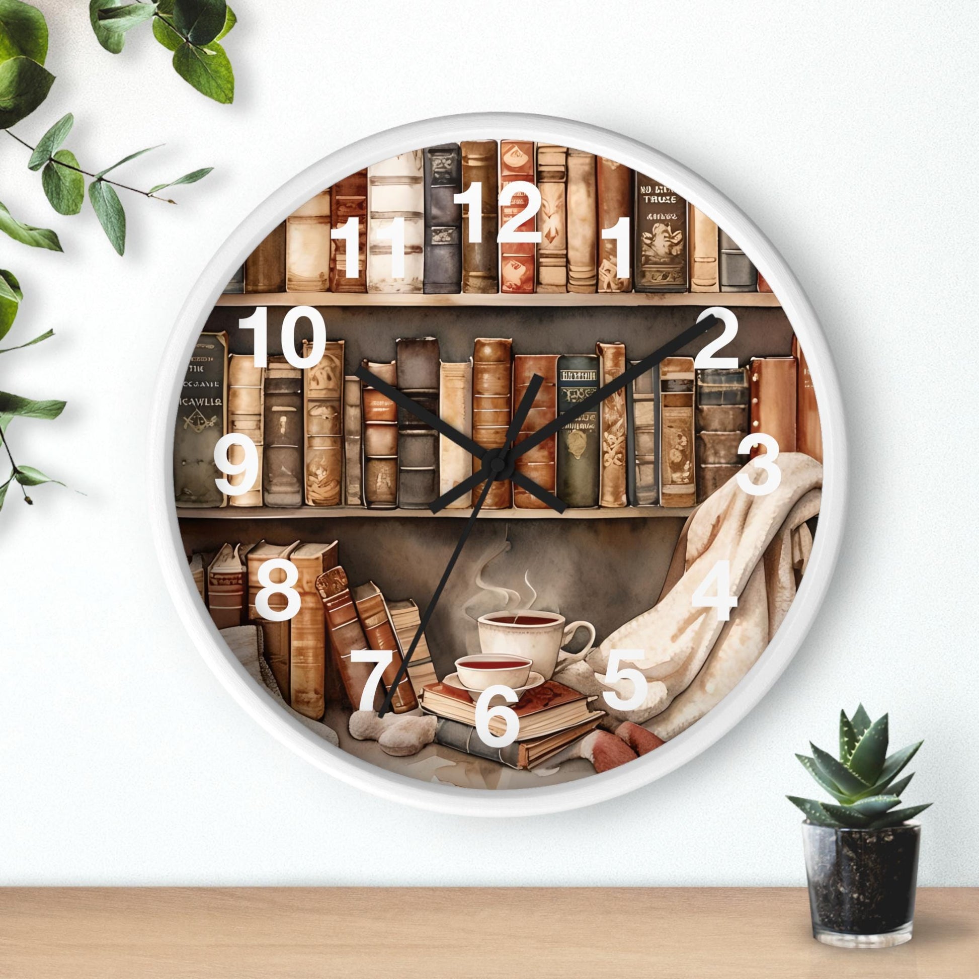 Cozy Reading Nook Wooden Wall Clock: Book Lover Gift