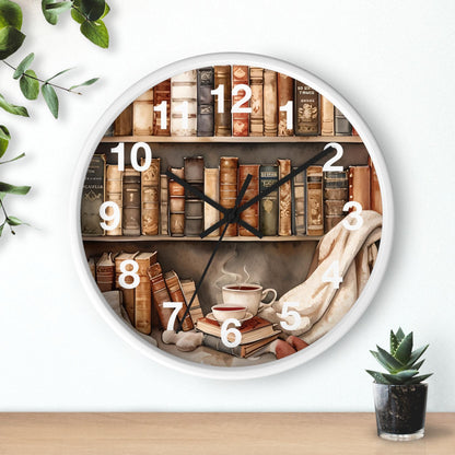 Cozy Reading Nook Wooden Wall Clock: Book Lover Gift