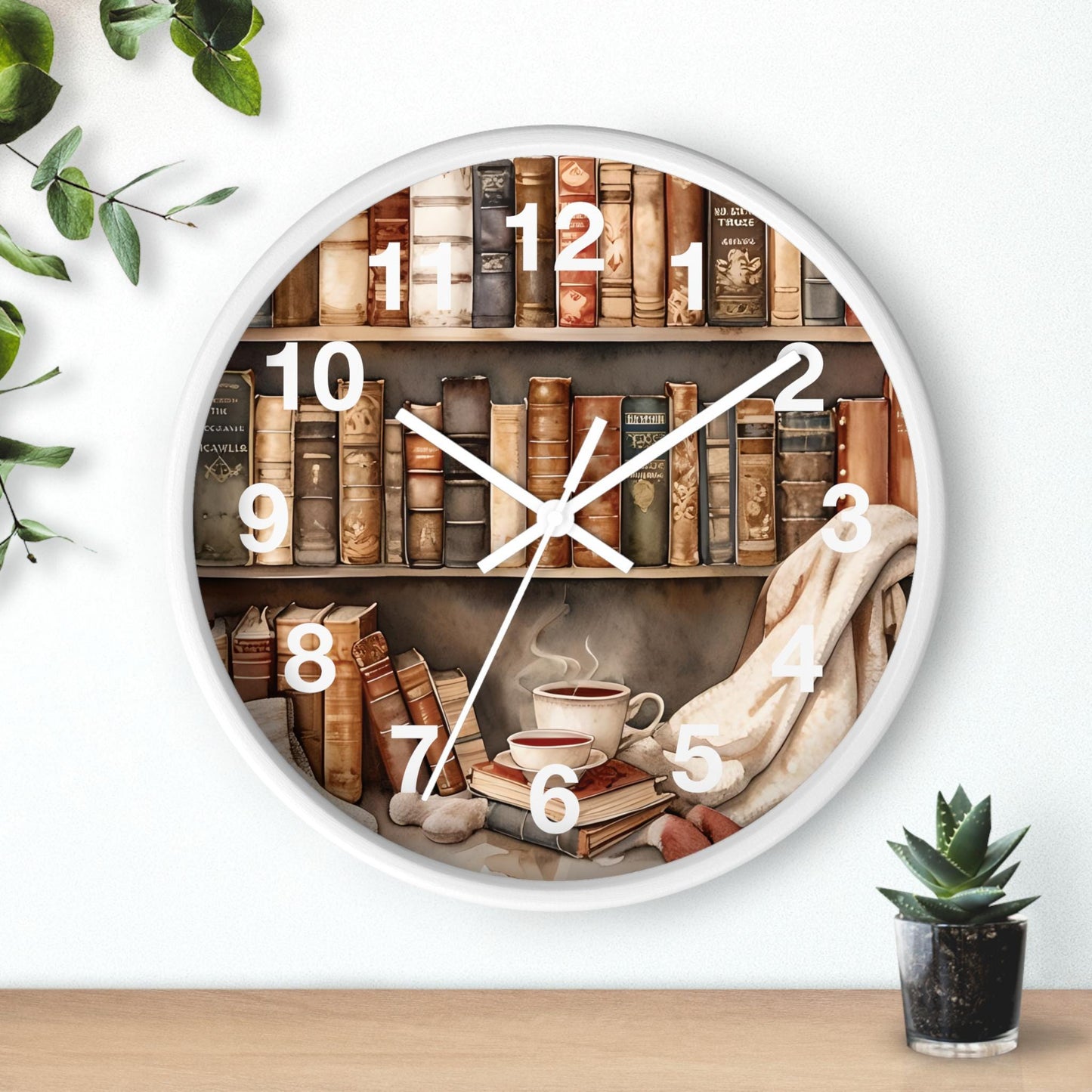 Cozy Reading Nook Wooden Wall Clock: Book Lover Gift