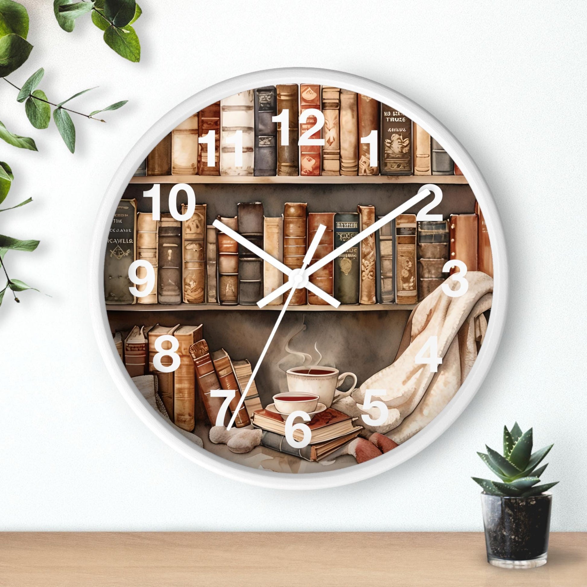 Cozy Reading Nook Wooden Wall Clock: Book Lover Gift