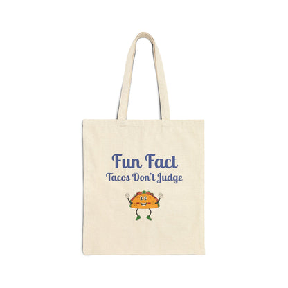 Fun Taco Fact Cotton Canvas Tote Bag: Humorous Grocery Bag