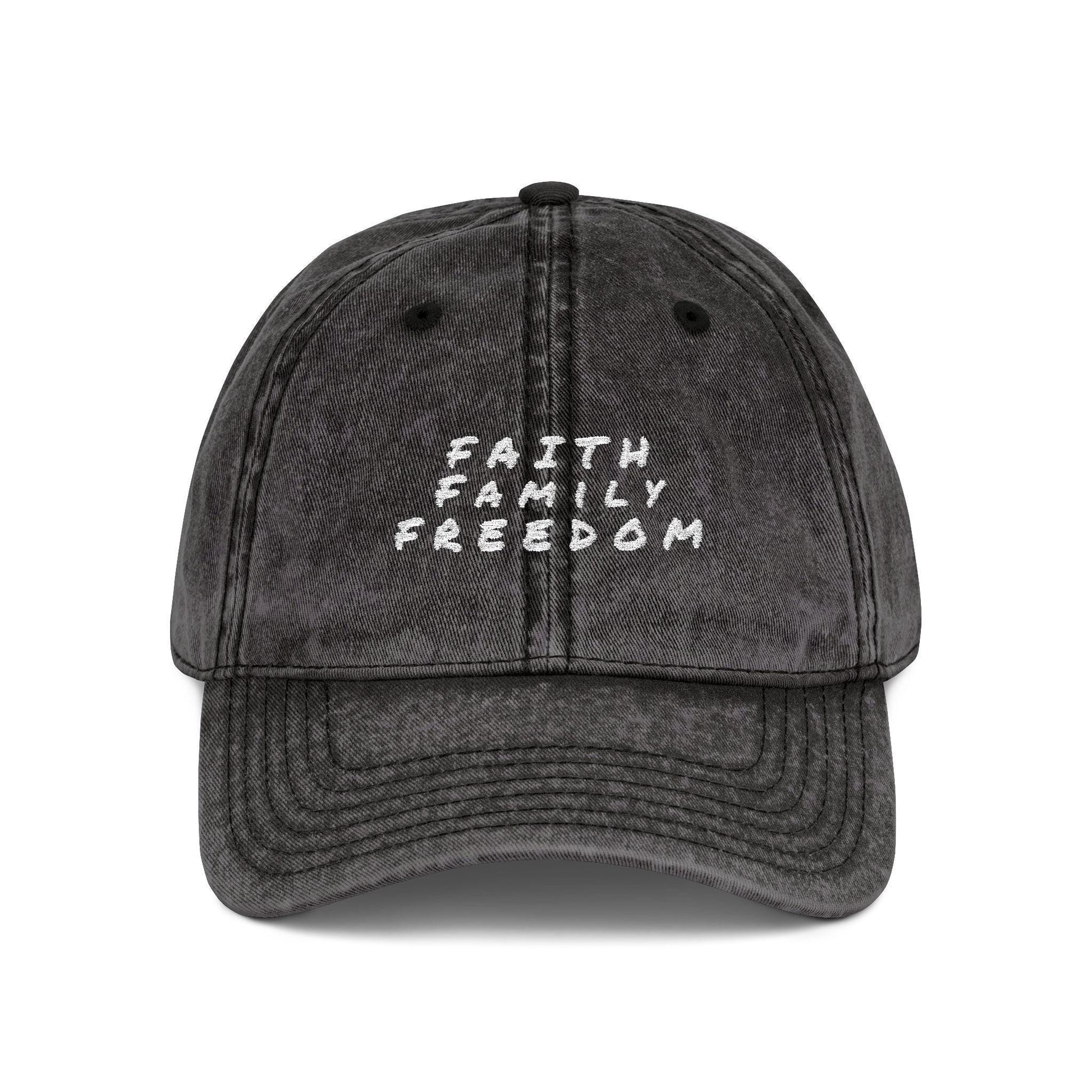 Vintage Embroidered Cap: Faith Family Freedom Cotton Twill Hat