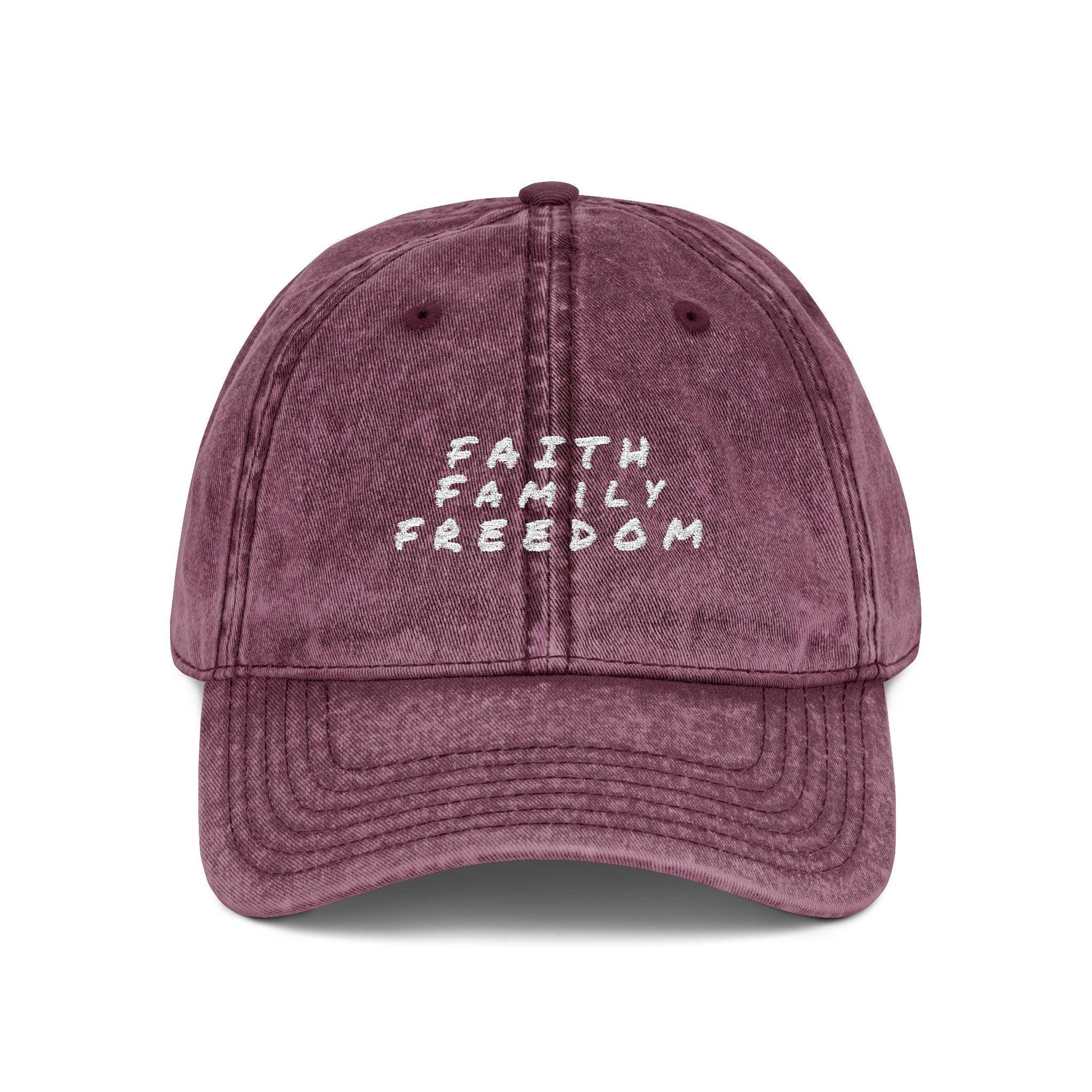 Vintage Embroidered Cap: Faith Family Freedom Cotton Twill Hat