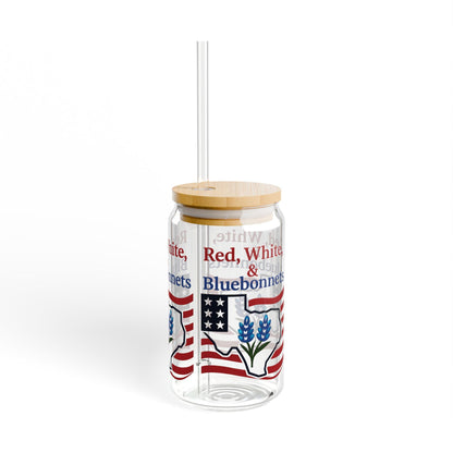 Texas Bluebonnet Sipper Glass: Patriotic Lone Star State Souvenir
