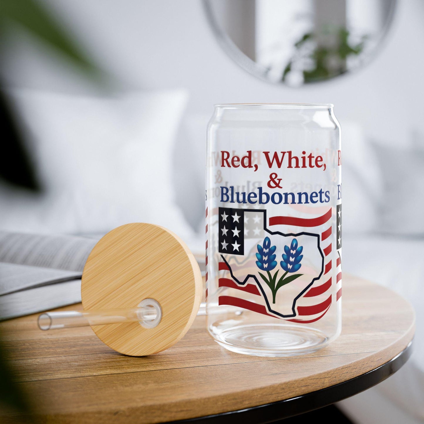 Texas Bluebonnet Sipper Glass: Patriotic Lone Star State Souvenir