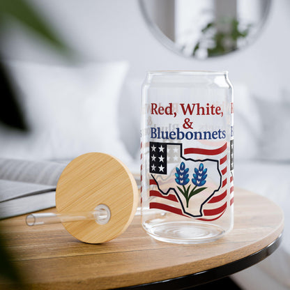 Texas Bluebonnet Sipper Glass: Patriotic Lone Star State Souvenir