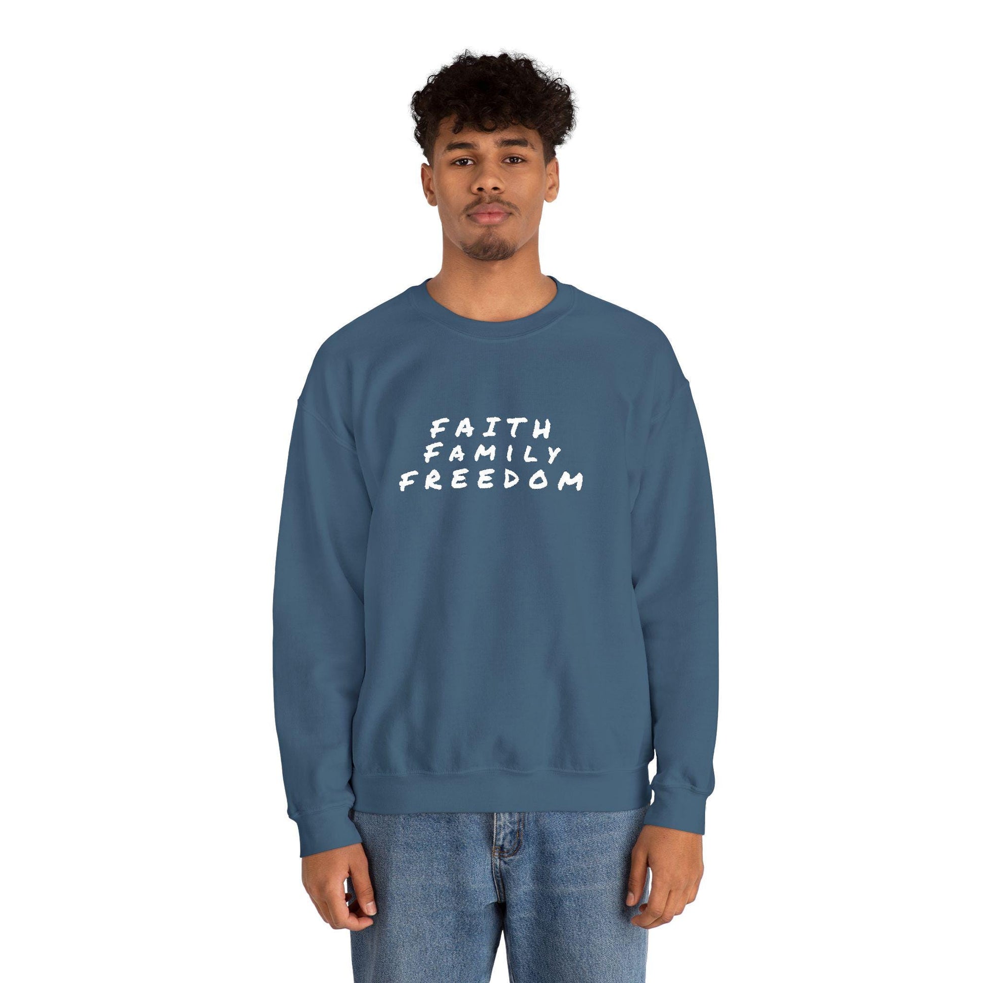 Faith Family Freedom Sweatshirt: Christian Patriotic Crewneck