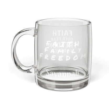 Engraved Glass Coffee Mug: Faith Over Fear, Inspirational Religious Gift