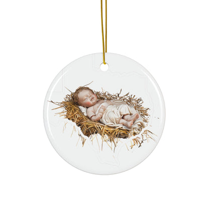 Baby Jesus Ceramic Christmas Ornament: Religious Nativity Tree Decoration