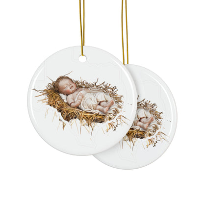 Baby Jesus Ceramic Christmas Ornament: Religious Nativity Tree Decoration