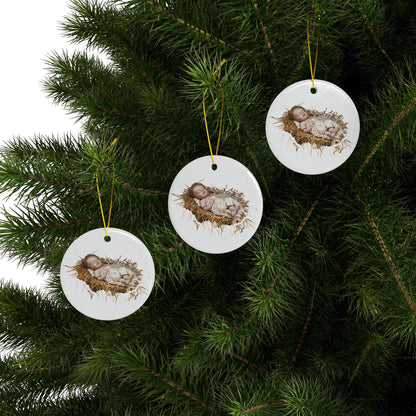 Baby Jesus Ceramic Christmas Ornament: Religious Nativity Tree Decoration