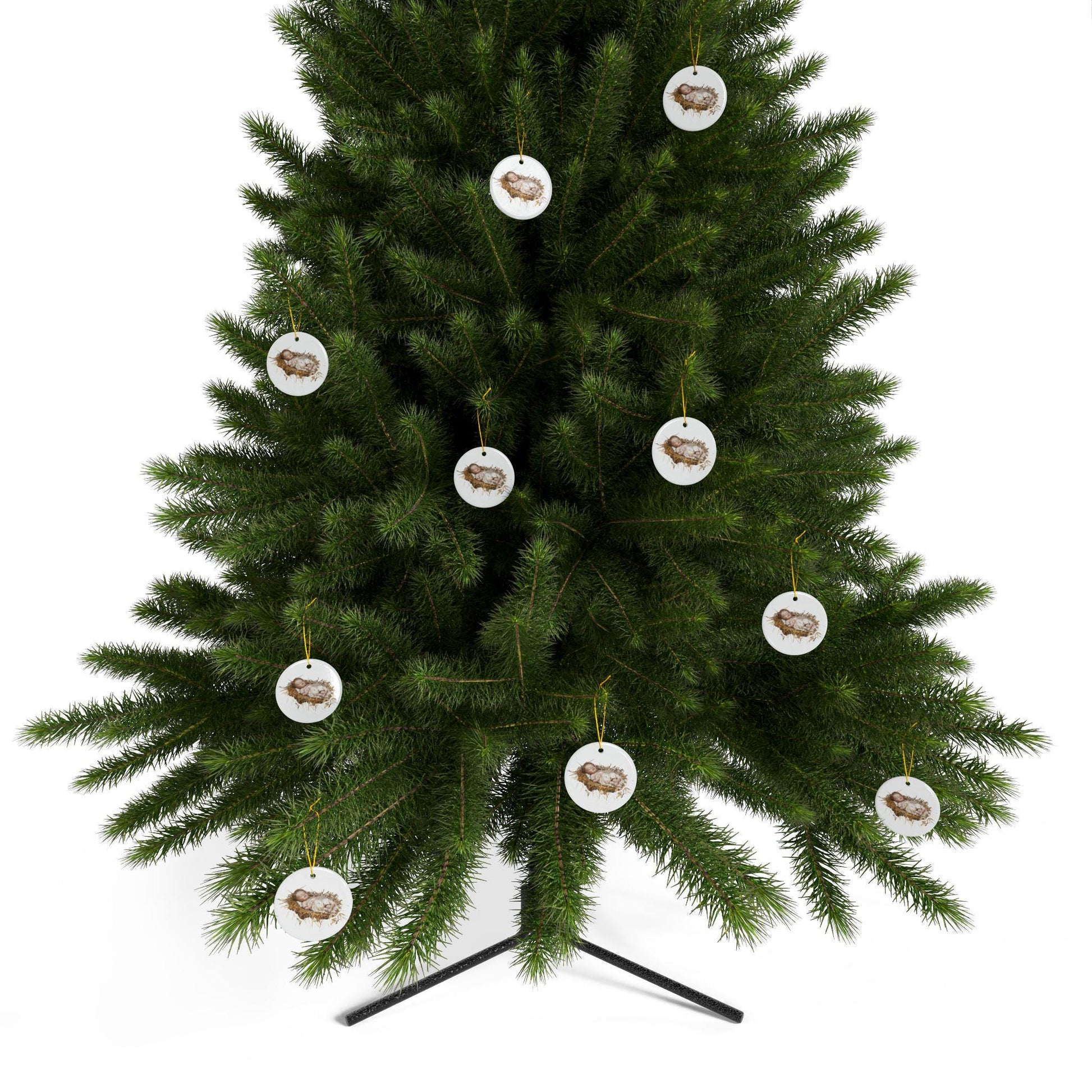 Baby Jesus Ceramic Christmas Ornament: Religious Nativity Tree Decoration