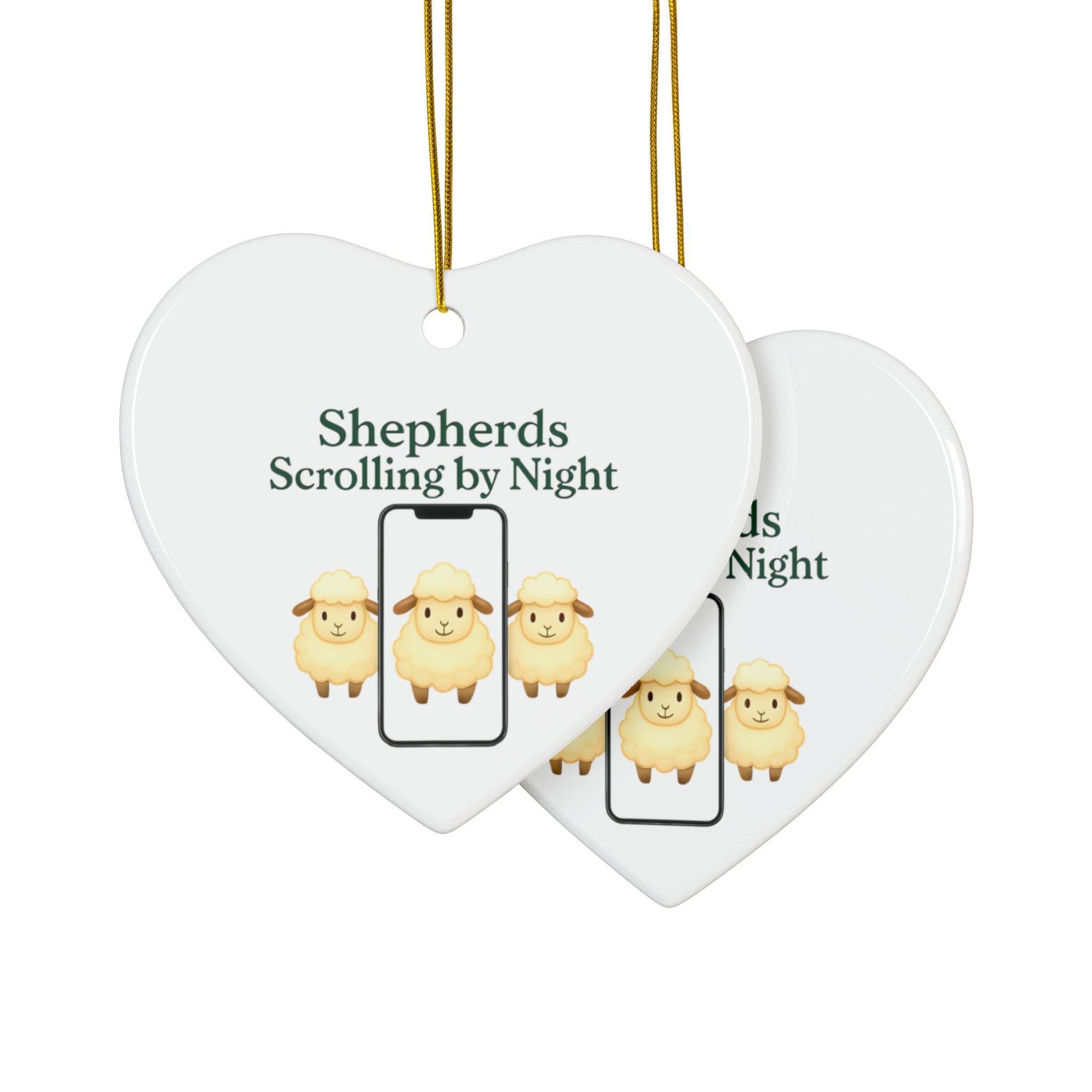 Ceramic Nativity Ornament: Shepherds Scrolling by Night, Religious Christmas Decor