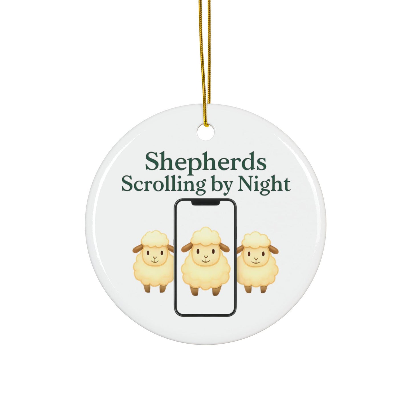 Ceramic Nativity Ornament: Shepherds Scrolling by Night, Religious Christmas Decor