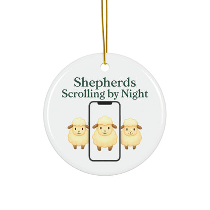 Ceramic Nativity Ornament: Shepherds Scrolling by Night, Religious Christmas Decor