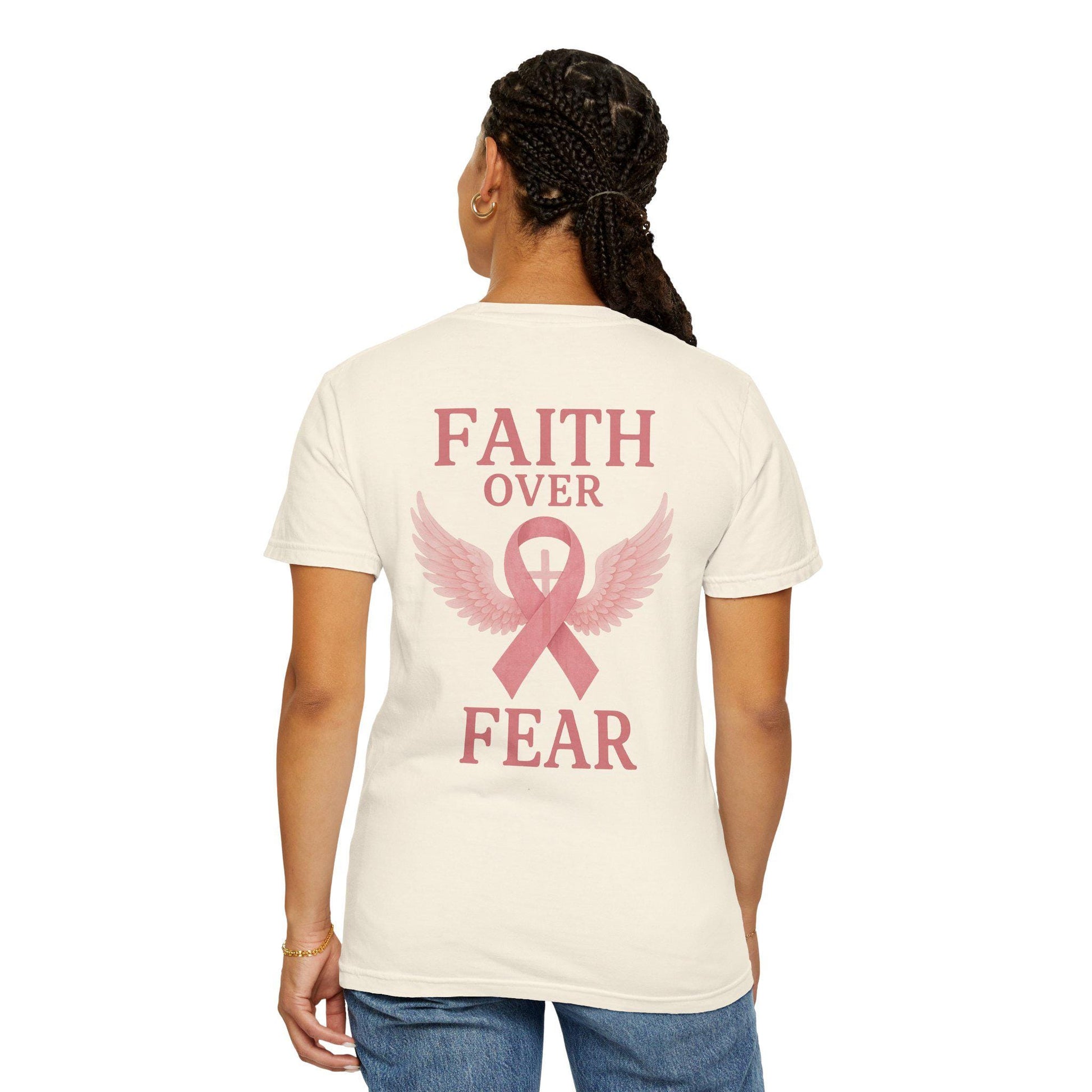 Faith Over Fear Angel Wings T-shirt, Breast Cancer Awareness Tee, Unisex Shirt, Religious Gift, Inspirational Clothing