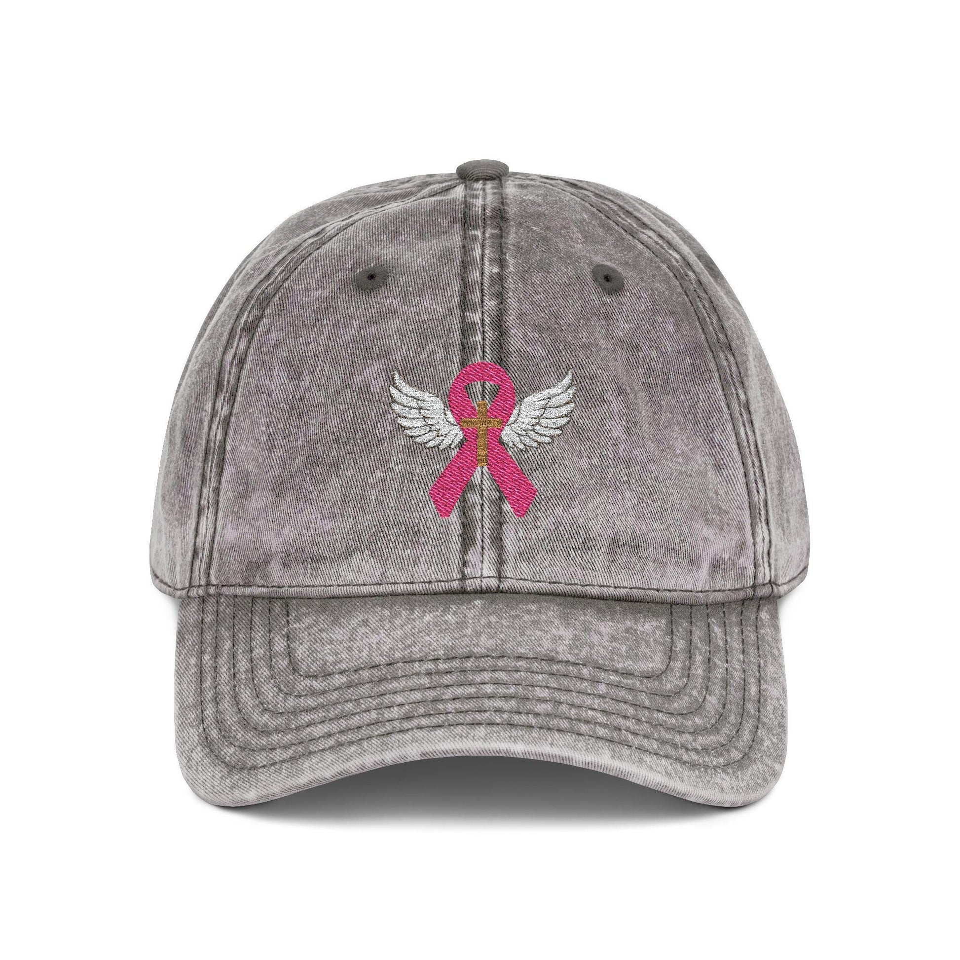 Embroidered Vintage Cap, Breast Cancer Awareness Hat with Angel Wings, Cancer Survivor Gift, Pink Ribbon Baseball Cap, Chemo Patient Gift,