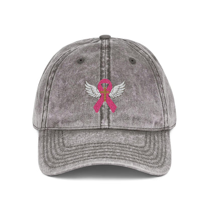 Embroidered Vintage Cap, Breast Cancer Awareness Hat with Angel Wings, Cancer Survivor Gift, Pink Ribbon Baseball Cap, Chemo Patient Gift,