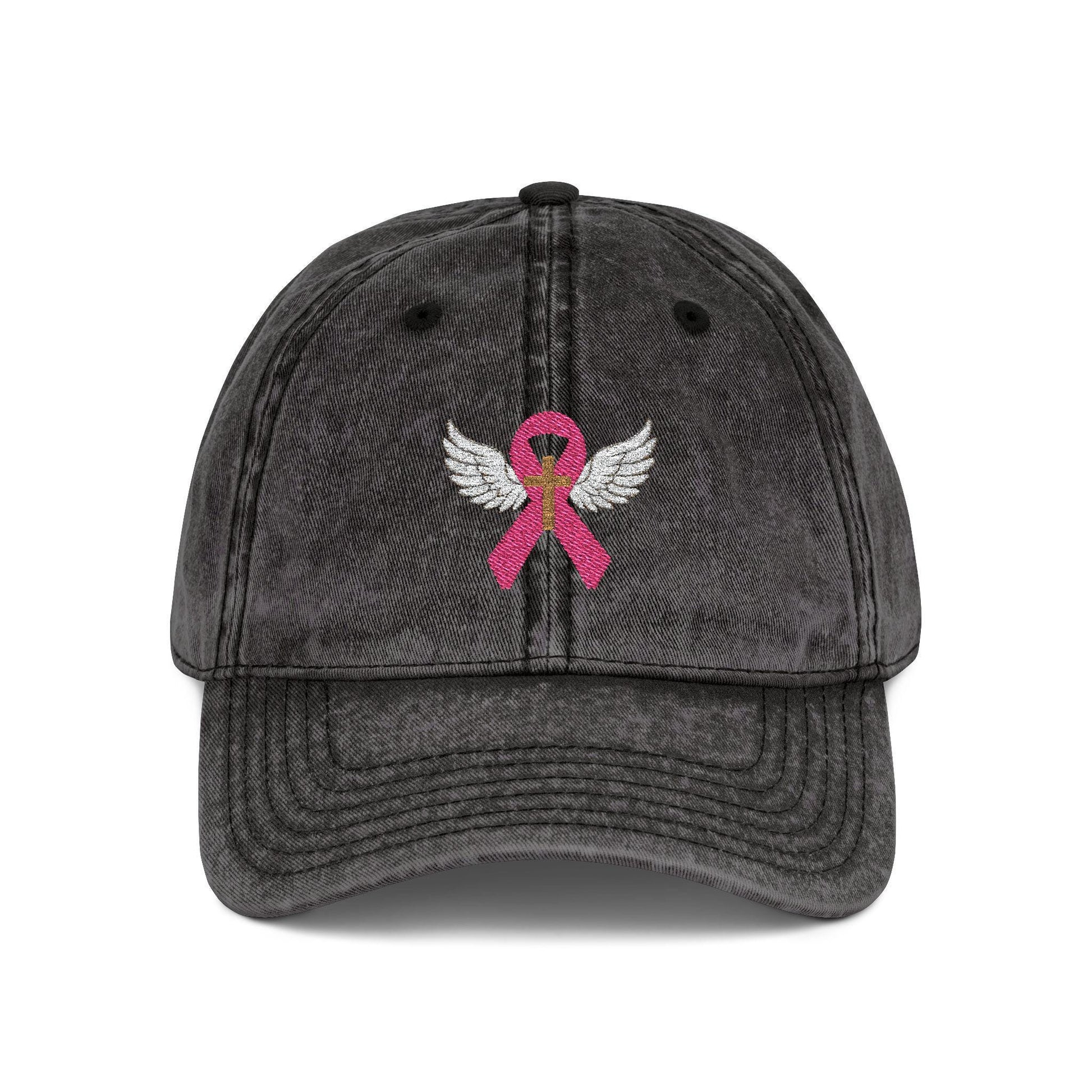 Embroidered Vintage Cap, Breast Cancer Awareness Hat with Angel Wings, Cancer Survivor Gift, Pink Ribbon Baseball Cap, Chemo Patient Gift,