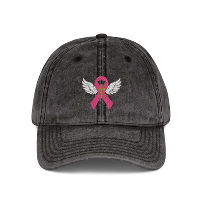 Embroidered Vintage Cap, Breast Cancer Awareness Hat with Angel Wings, Cancer Survivor Gift, Pink Ribbon Baseball Cap, Chemo Patient Gift,