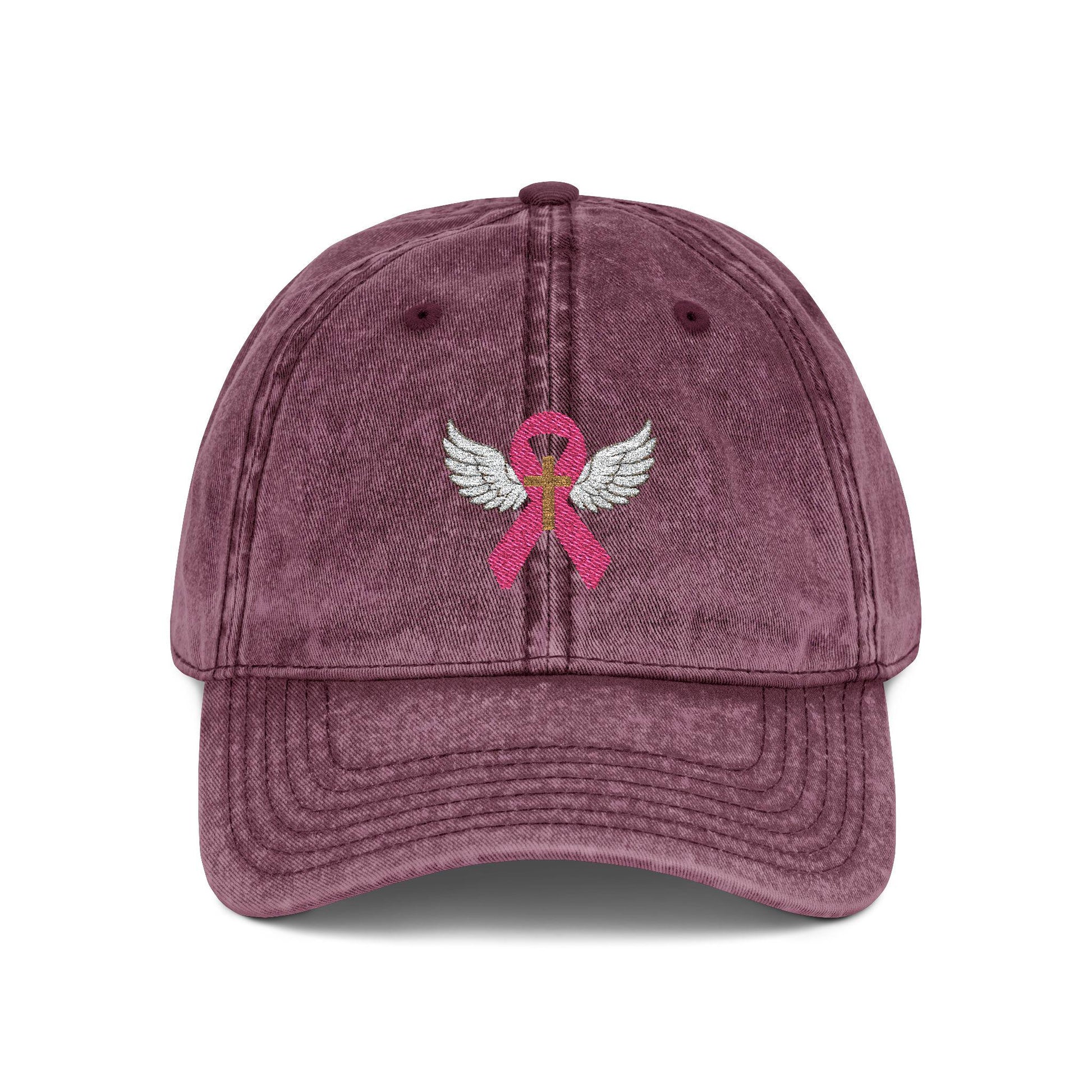 Embroidered Vintage Cap, Breast Cancer Awareness Hat with Angel Wings, Cancer Survivor Gift, Pink Ribbon Baseball Cap, Chemo Patient Gift,