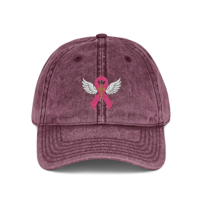 Embroidered Vintage Cap, Breast Cancer Awareness Hat with Angel Wings, Cancer Survivor Gift, Pink Ribbon Baseball Cap, Chemo Patient Gift,
