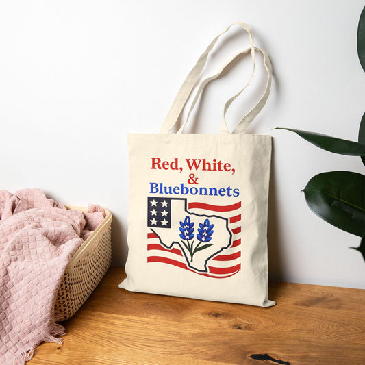 Patriotic Cotton Canvas Tote Bag - Red, White, and Bluebonnets, Eco-Friendly Shopping, Gift for Texas Lovers, Independence Day, Casual [...]