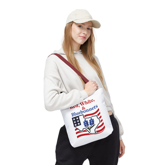 Texas Patriot Tote Bag, Red White and Bluebonnets, Independence Day Accessory, Summer Travel Bag, Gift for Texans, Stylish Grocery Tote