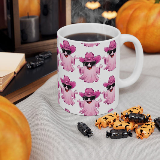 Playful Pink Ghost Mug - Fun Coffee Cup for Halloween Parties, Gifts, or Daily Use, 11oz, 15oz