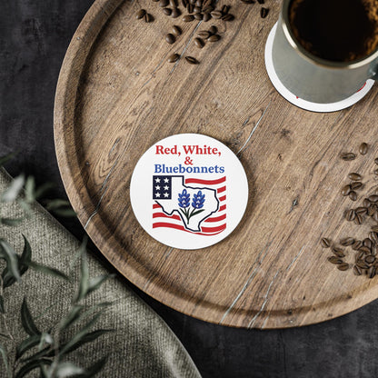 Patriotic Coasters, Independence Day Drink Coasters, Red White Bluebonnets Texas Theme Coasters, USA Flag Coaster Set, July 4th Decor