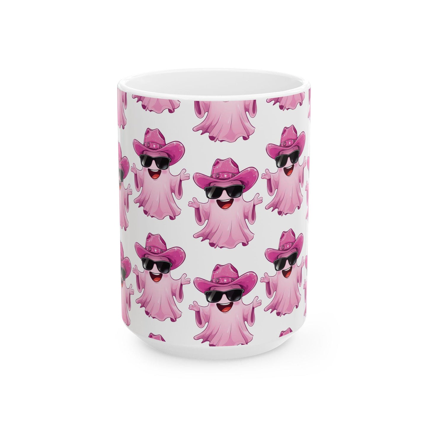 Playful Pink Ghost Mug - Fun Coffee Cup for Halloween Parties, Gifts, or Daily Use, 11oz, 15oz