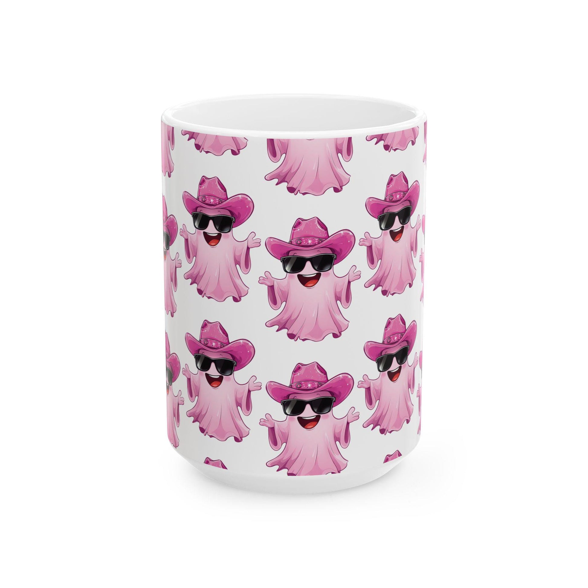 Playful Pink Ghost Mug - Fun Coffee Cup for Halloween Parties, Gifts, or Daily Use, 11oz, 15oz