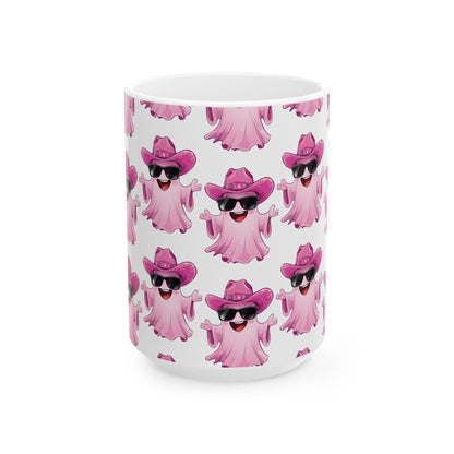 Playful Pink Ghost Mug - Fun Coffee Cup for Halloween Parties, Gifts, or Daily Use, 11oz, 15oz