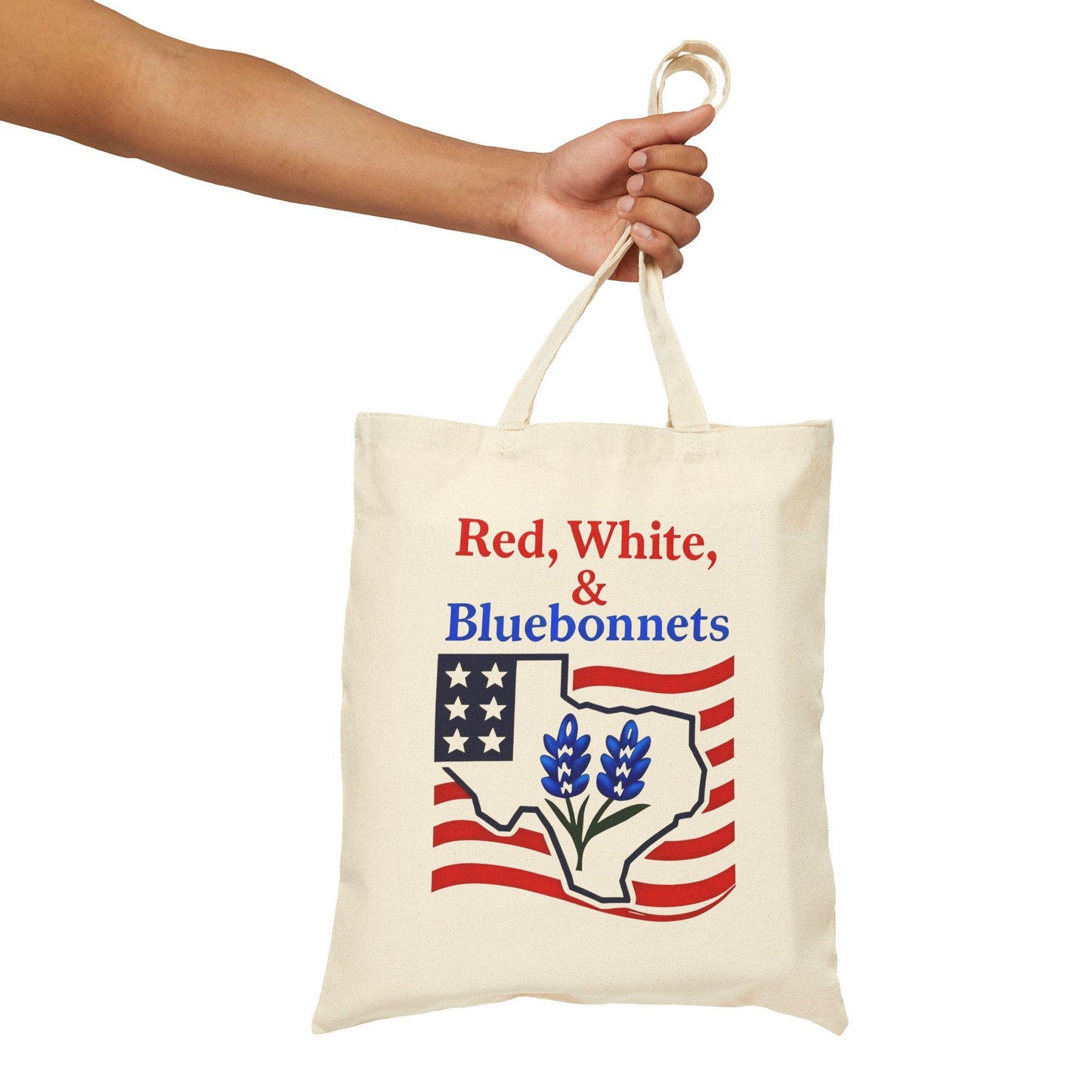 Patriotic Cotton Canvas Tote Bag - Red, White, and Bluebonnets, Eco-Friendly Shopping, Gift for Texas Lovers, Independence Day, Casual [...]