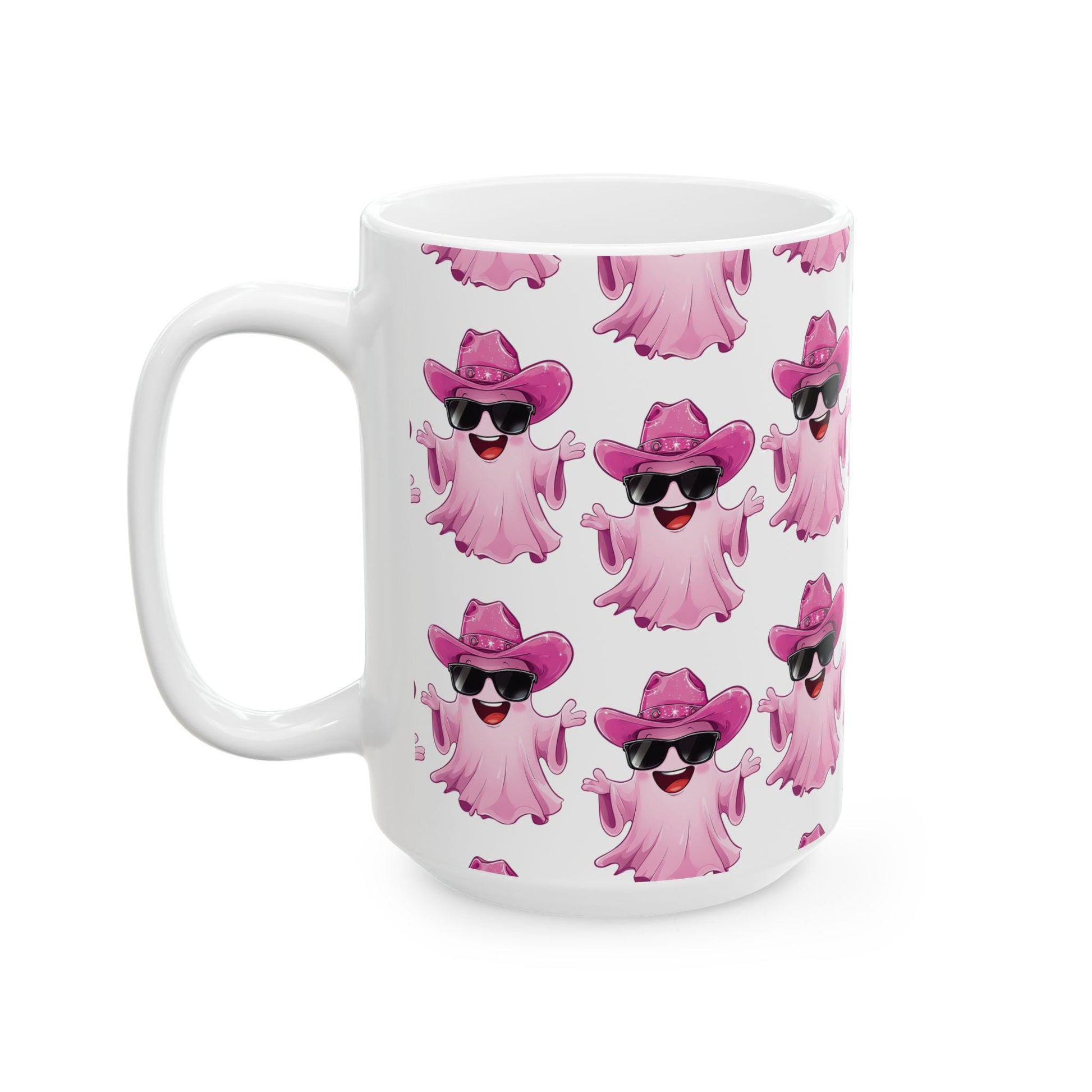 Playful Pink Ghost Mug - Fun Coffee Cup for Halloween Parties, Gifts, or Daily Use, 11oz, 15oz