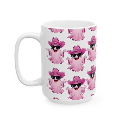 Playful Pink Ghost Mug - Fun Coffee Cup for Halloween Parties, Gifts, or Daily Use, 11oz, 15oz