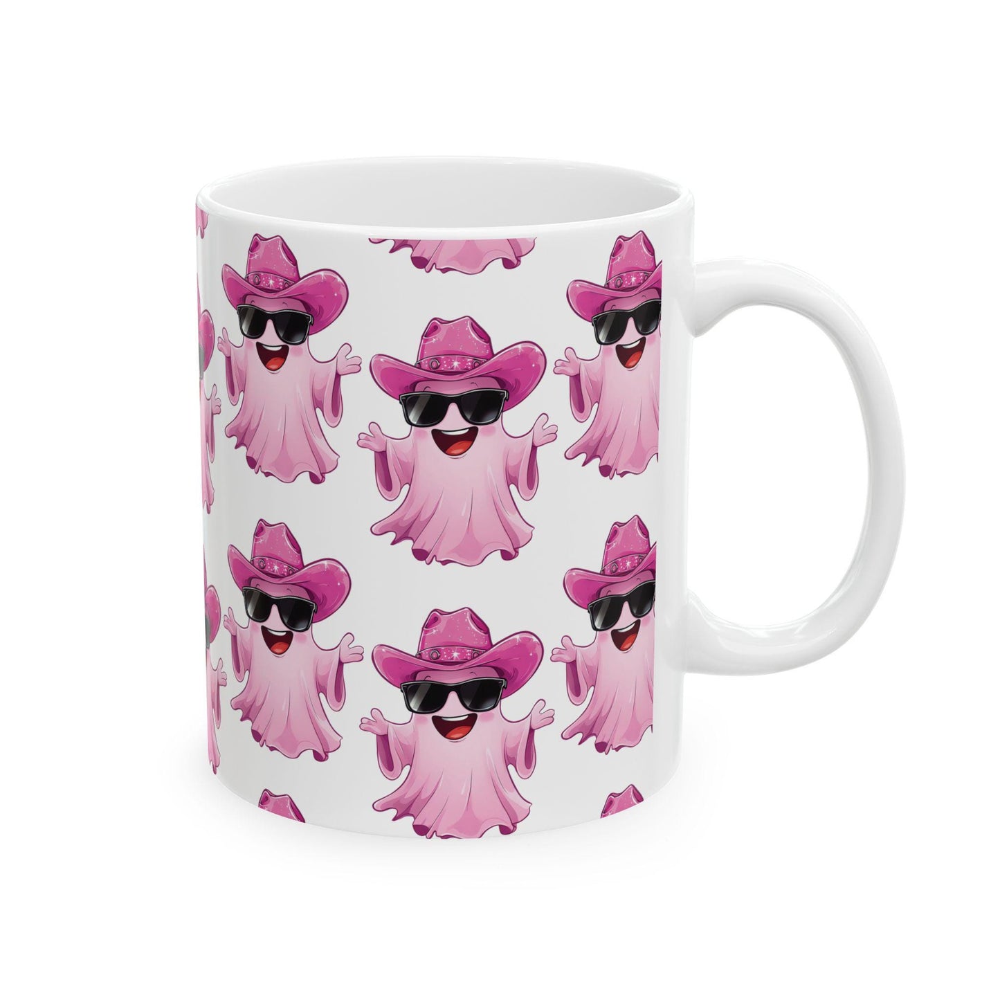 Playful Pink Ghost Mug - Fun Coffee Cup for Halloween Parties, Gifts, or Daily Use, 11oz, 15oz