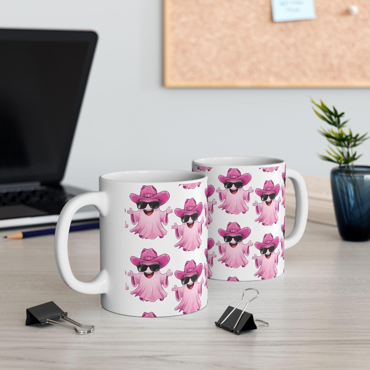 Playful Pink Ghost Mug - Fun Coffee Cup for Halloween Parties, Gifts, or Daily Use, 11oz, 15oz