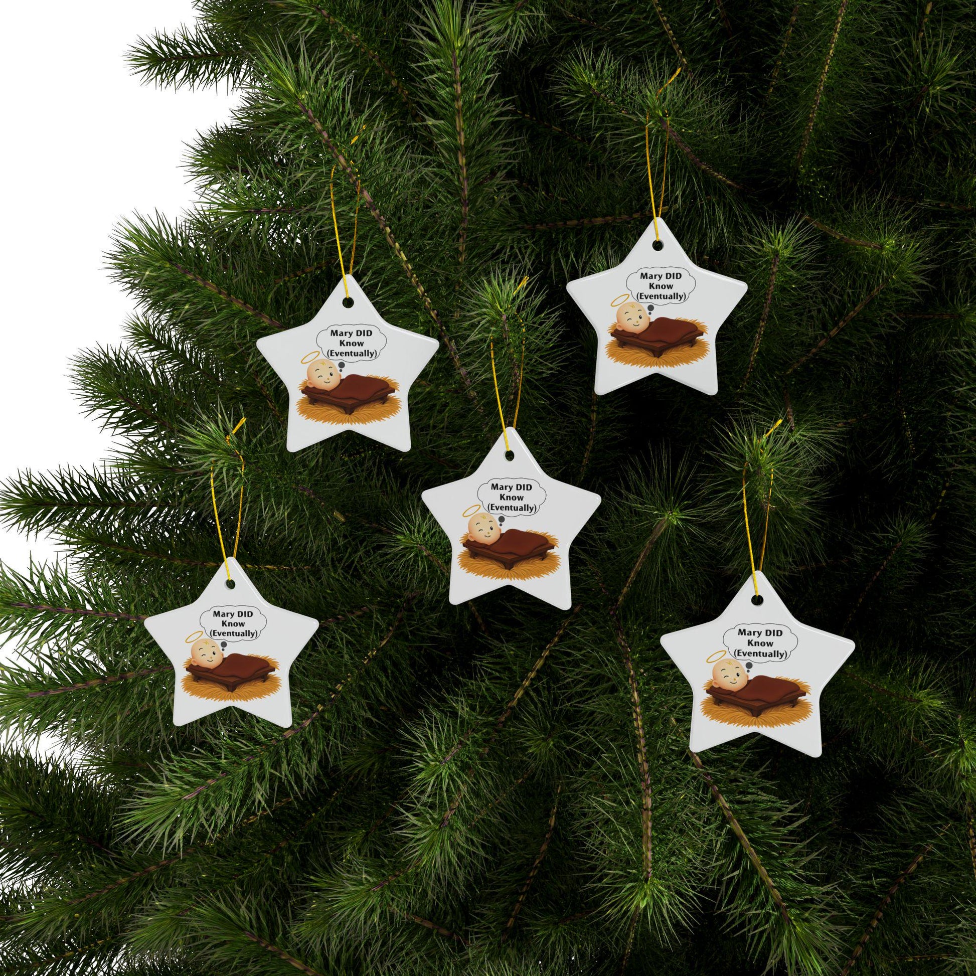 Humorous "Mary WILL Know" Ceramic Christmas Ornament - Funny Xmas Decor