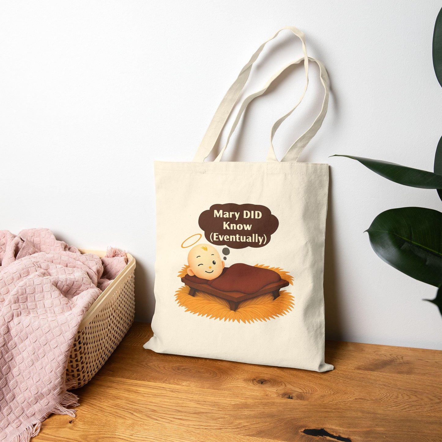 Christian Humor Cotton Canvas Tote Bag, Mary DID Know (Eventually), Christmas Gifts, Funny Reusable Shopping Bag, Religious Joke,