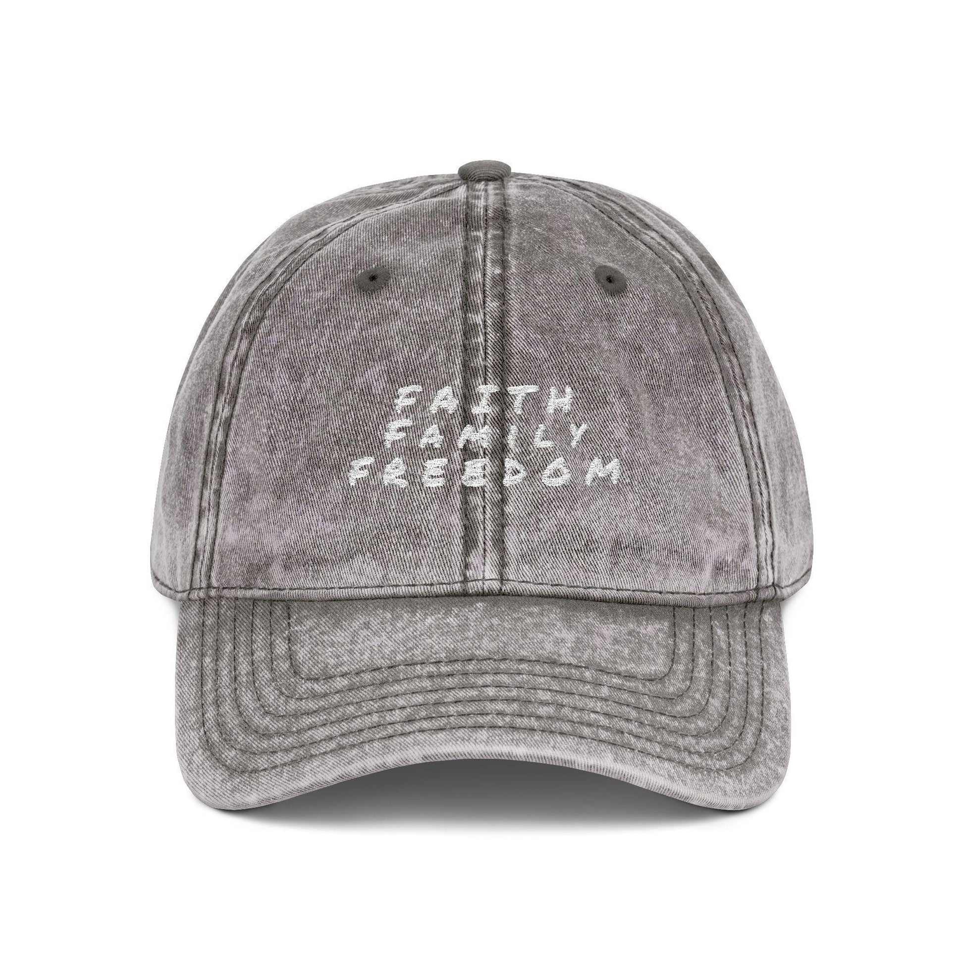 Vintage Embroidered Cap: Faith Family Freedom Cotton Twill Hat
