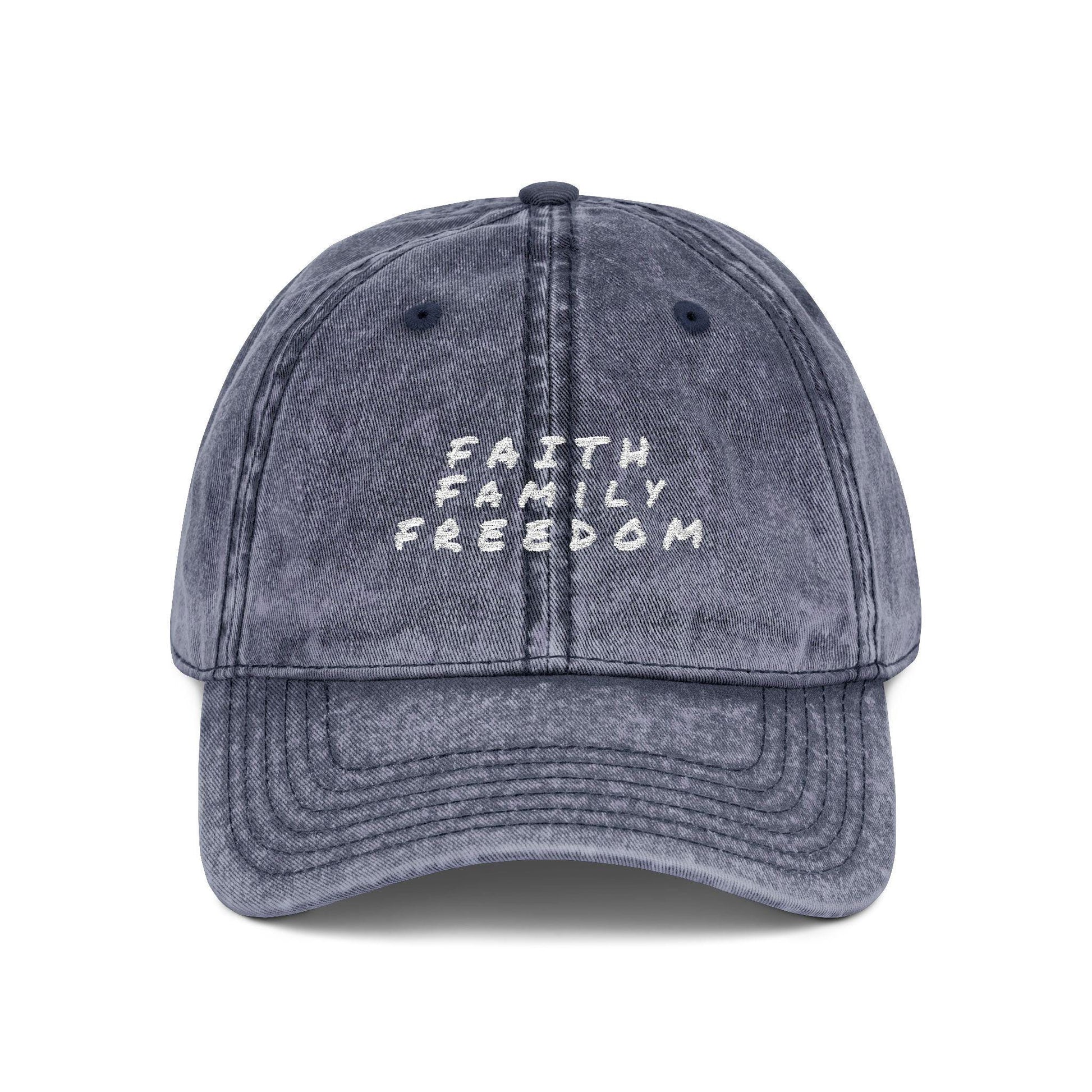 Vintage Embroidered Cap: Faith Family Freedom Cotton Twill Hat